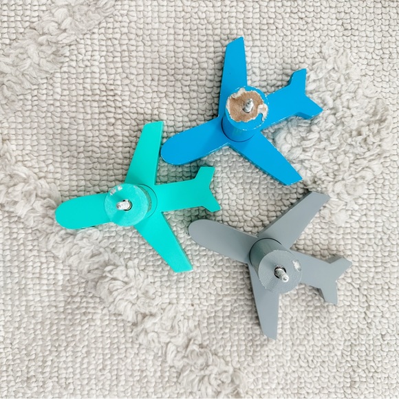 Set of 3 Decorative Airplane Bookends or Shelf Accents - Blue, Teal, Gray - Picture 2 of 2